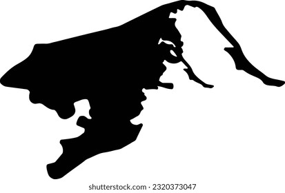 Silhouette map of Dumyat Egypt with transparent background.