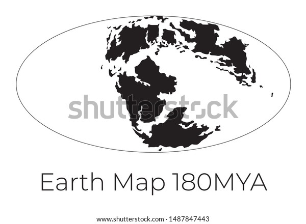 Silhouette Map Earth 180mya Monochrome Vector Stock Vector