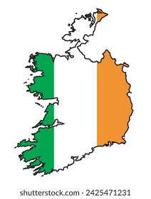 A silhouette map of Eire or Southern Ireland over the national flag