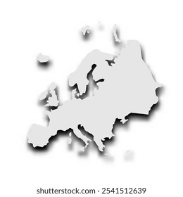 Silhouette map of Europe continent. Grey vector map with dropped shadow on light gray background.