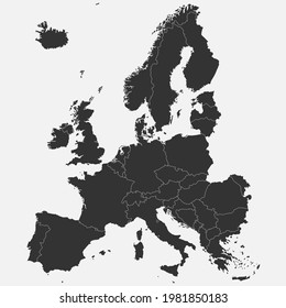 Silhouette map of Europe. Countries are divided into layers. Vector illustration.