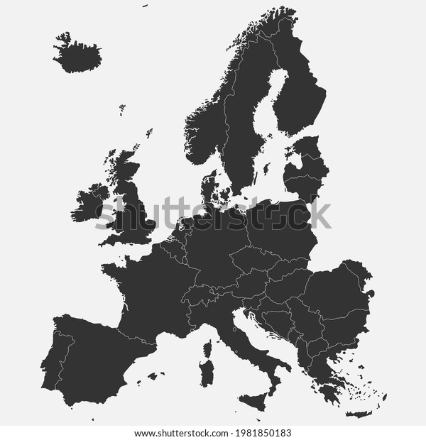 Silhouette map of Europe. Countries are\
divided into layers. Vector\
illustration.