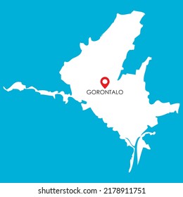 Silhouette map of Gorontalo in Gorontalo province, Indonesia with location icon