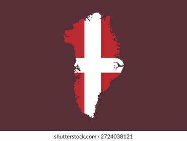 Silueta del mapa de Groenlandia con la bandera de Dinamarca en el interior sobre un fondo rojo oscuro