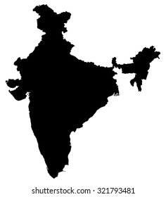 Silhouette map of India, Asia