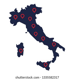 A silhouette map of Italy.