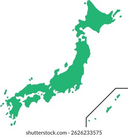 Silhouette Map of Japan in Green – Bold Style