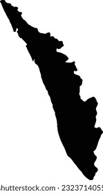 Silhouette map of Kerala India with transparent background.