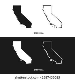 Silhouette map and line art map of california USA, black and white color detailed flat map of the federal state of CALIFORNIA, UNITED STATES OF AMERICA isolated on black and white background