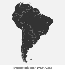 Silhouette map of mainland South America. The states are divided among themselves. Vector illustration.