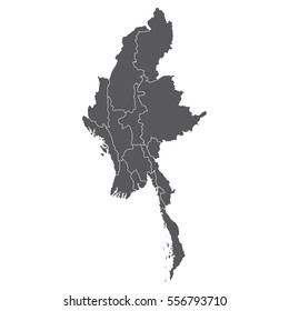 Silhouette map of Myanmar, Asia