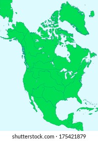 Silhouette map of the North America with major rivers and lakes. All objects are independent and fully editable 