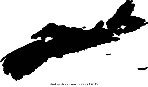 Silhouette map of Nova Scotia Canada with transparent background.