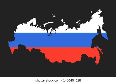 Silhouette map of Russia is colored by russian tricolor flag. Vector illustration