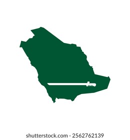 Silhouette map of Saudi Arabia's territories styled with the national flag. An outline design without regions, isolated on a white background. Highly detailed vector illustration.