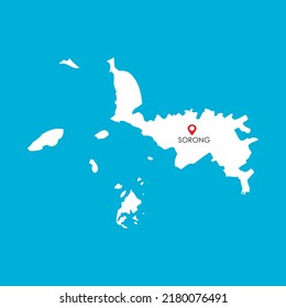 Silhouette map of Sorong city in West Papua, Indonesia with location icon