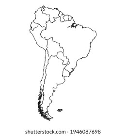 Silhouette Map of South America.