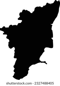 Silhouette map of Tamil Nadu India with transparent background.