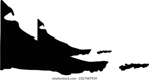 Silhouette map of Tierra del Fuego Argentina with transparent background.