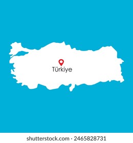 Silhouette map of Turkiye with location icon in blue background