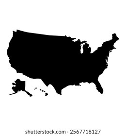 Silhouette  Map United States of America Isolated on white Background