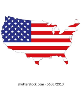 Silhouette Map Of The United States Of America In The State The Stars And Stripes. Vector Illustration.