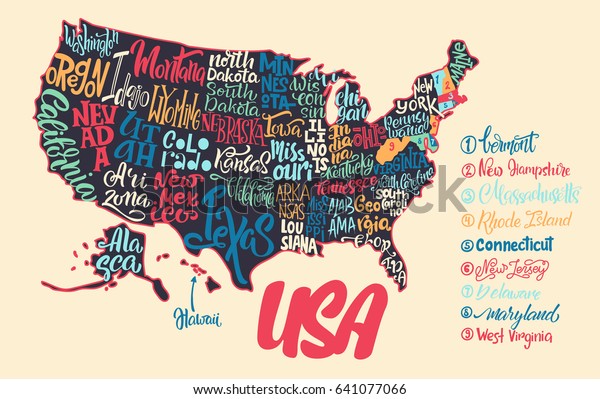 Silhouette Map Usa Handwritten Names States Stock Vector (Royalty Free ...