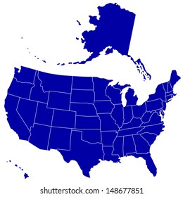 Silhouette map of the USA. Source of map:  http://www.lib.utexas.edu/maps/united_states/n.america.jpg