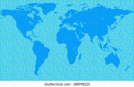 Silhouette map of the world, covered with seamless pattern. Elements of this image furnished by NASA 