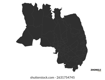  Silhouette map of Zhongli city. Clearly outlines urban boundaries, districts. Ideal for geographic data, presentations.