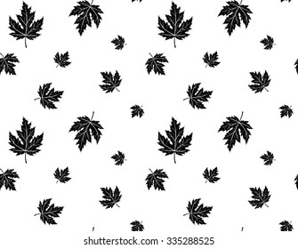 Silhouette of the maple leaf. Black doodle hand drawn leaf. Vector illustration. Black friday pattern isolated on wahite background
