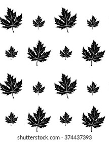 Silhouette of the maple leaf. Black doodle hand drawn leaf. Vector illustration. Black friday pattern isolated on white background