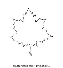 The silhouette of a maple leaf on a white background.Vector illustration in the doodle style.Maple leaf can be used in autumn designs,textiles, postcards.
