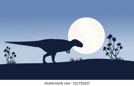 Silhouette of Mapusaurus with big moon scenery