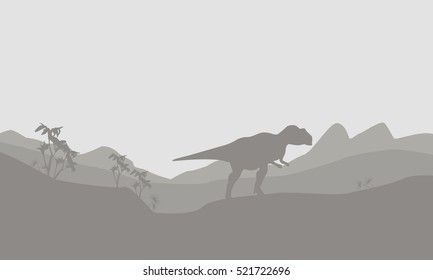 Silhouette of mapusaurus with fog