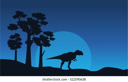 Silhouette of mapusaurus on blue sky landscape