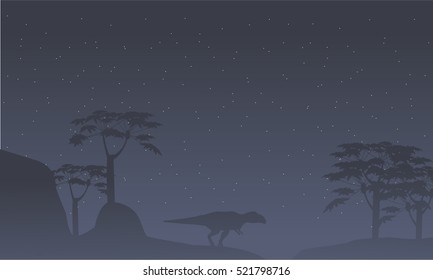 Silhouette of mapusaurus with tree scenery