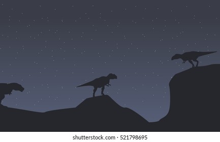 Silhouette of mapusaurus with tyrannosaurus scenery