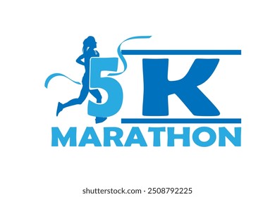 silhouette marathon run event logo template with running people illustration, 5K, 10K, 21K