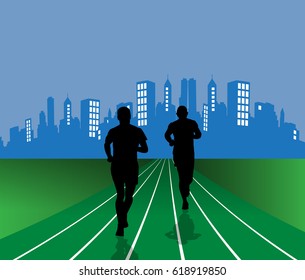 Silhouette of marathon runner