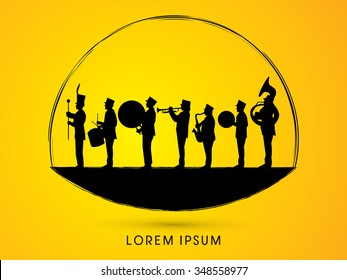 Silhouette Marching Band, Parade, Graphic Vector.