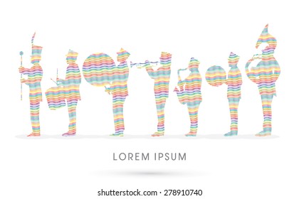 Silhouette Marching Band, parade,designed using colorful zigzag line ,graphic vector.