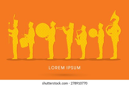 Silhouette Marching Band, parade,designed using hexagon shape ,graphic vector.