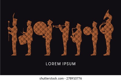 Silhouette Marching Band, parade,designed using gold square shape ,graphic vector.