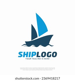 Silhouette marine ship vessel cargo logo vector design template