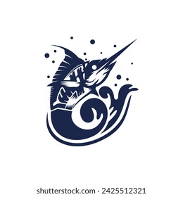 Silhouette marlin fishing logo design