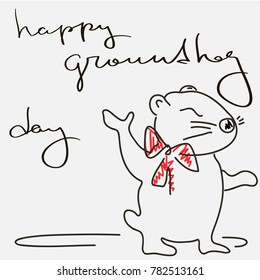 Silhouette of marmot with a red bow around the neck inscription: Groundhog Day. Color vector illustration for a theme Groundhog Day.