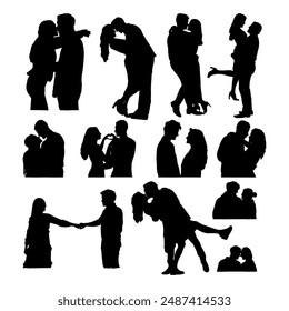 silhouette married couple collection vector illustration design