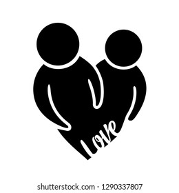 Silhouette of a married couple in love with a heart