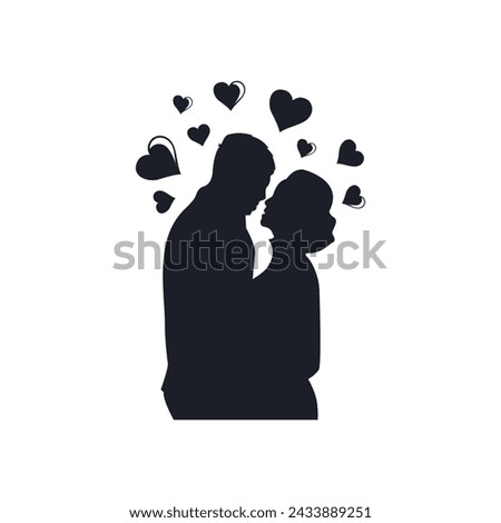 Silhouette of married couple, vector illustration happy marriage